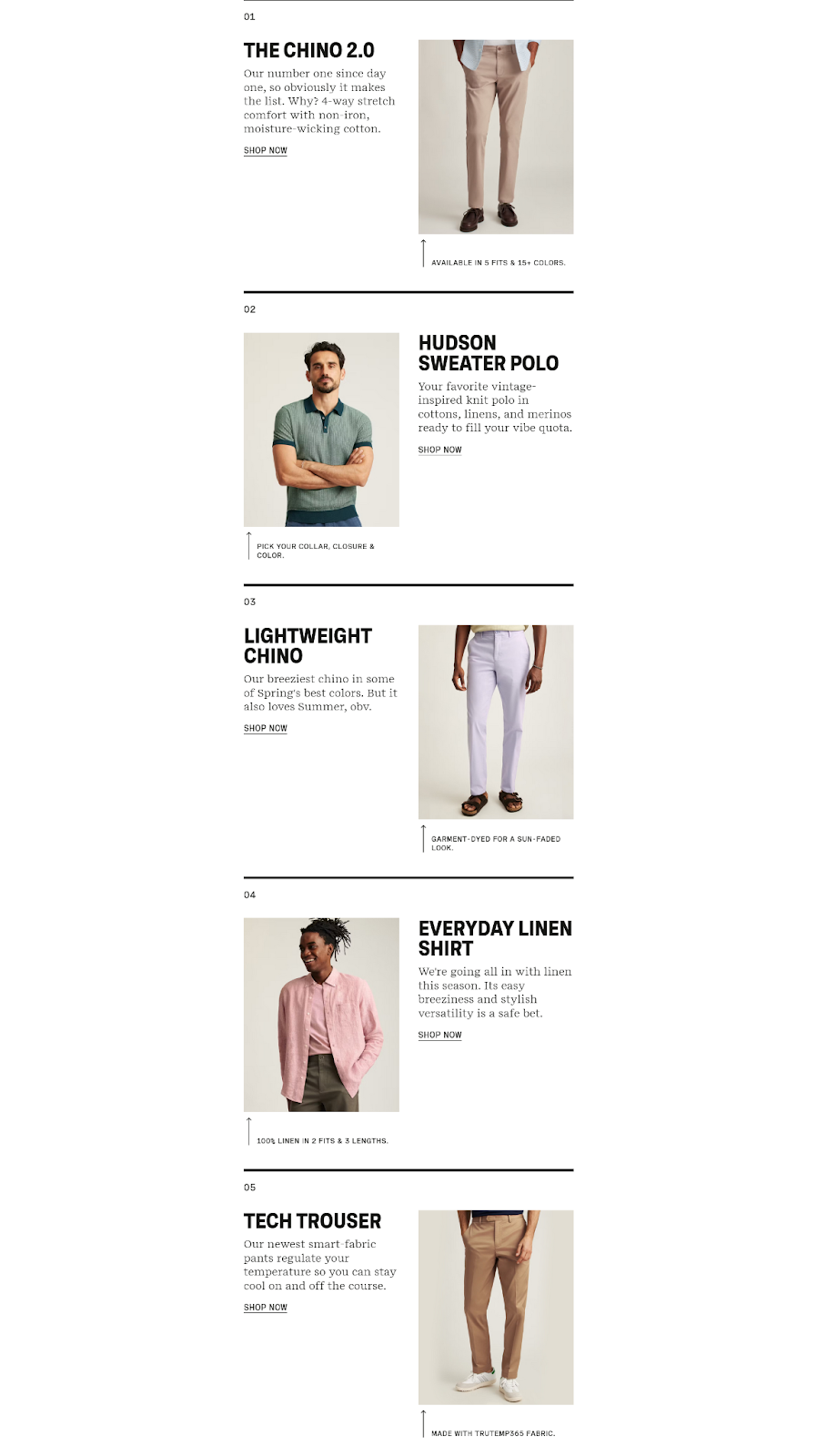 Promotional newsletter from Bonobos